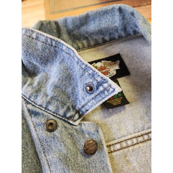 Harley Davidson Veteran Smoky Moutain Denim Jean Patch Pins Vest Men Sz Med - Picture 11 of 12